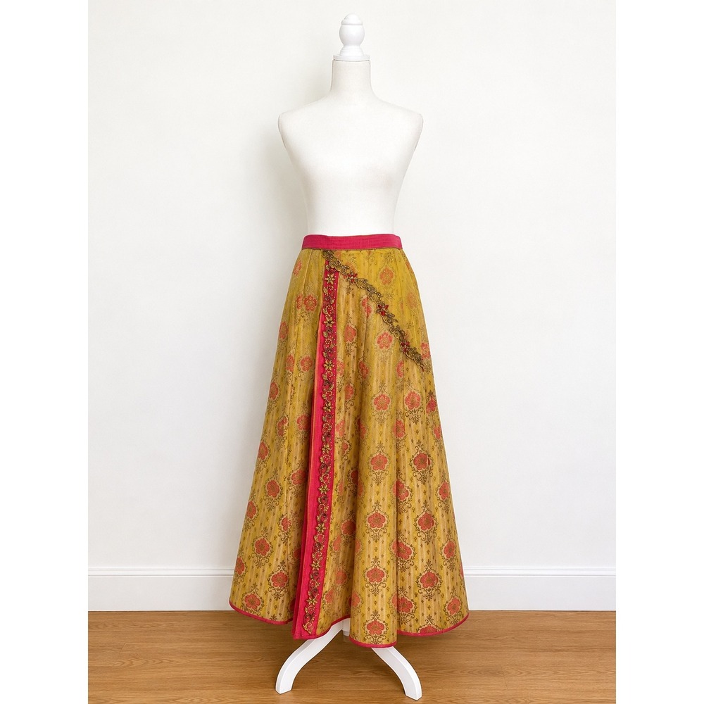 DEBYANI Luxury Indian Lehenga Skirt Mustard Yellow Chanderi Silk Size 32 S M